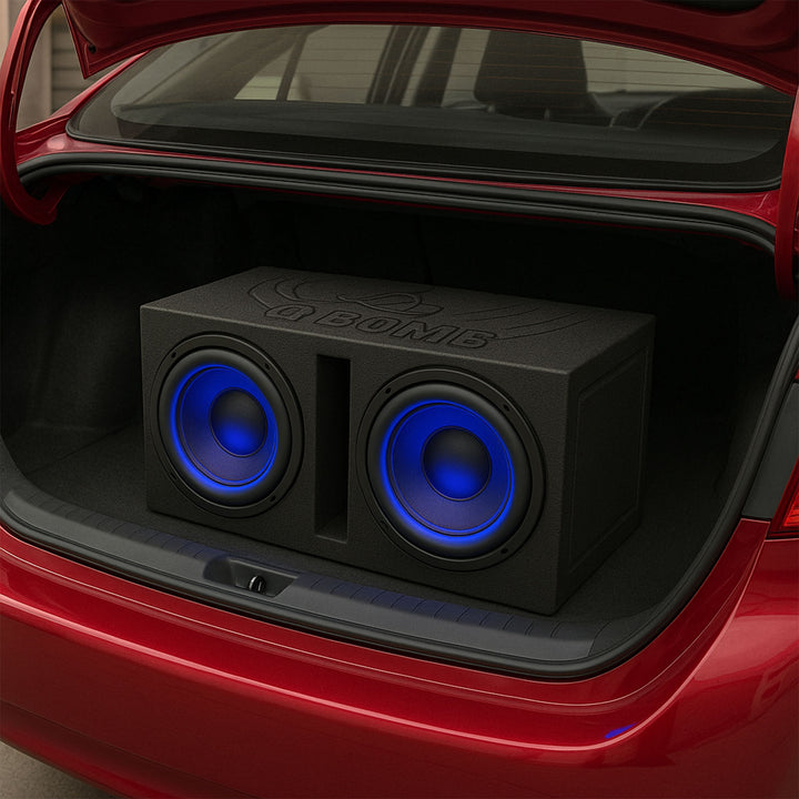 Q-POWER QBOMB15V Dual 15" Vented Port Subwoofer Sub Box w/ Bedliner Spray (Used)