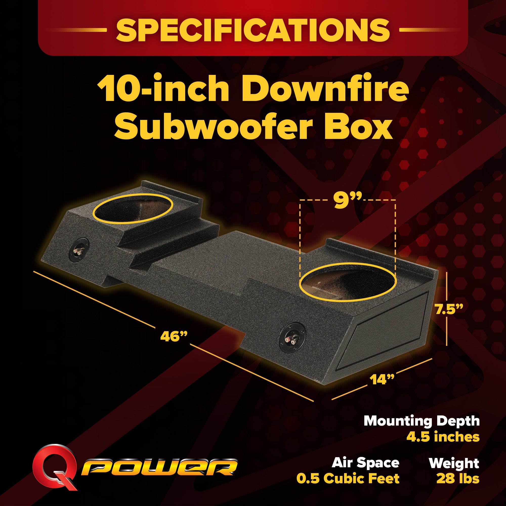 QPower Dual 10" Sealed Downfire Sub Box for GMC and Chevy Avalanche, All Years - VMInnovations