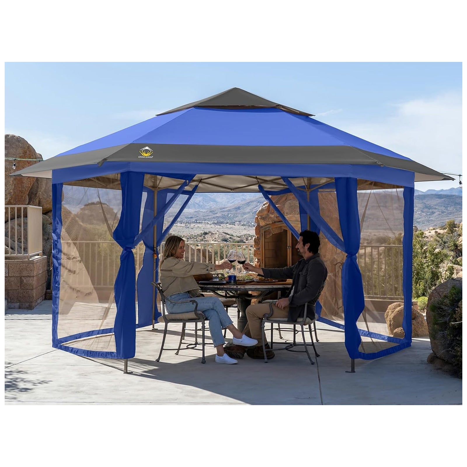 CROWN SHADES 12x12 Pop Up Gazebo, Canopy Tent for Events, Blue/Grey (Used) - VMInnovations
