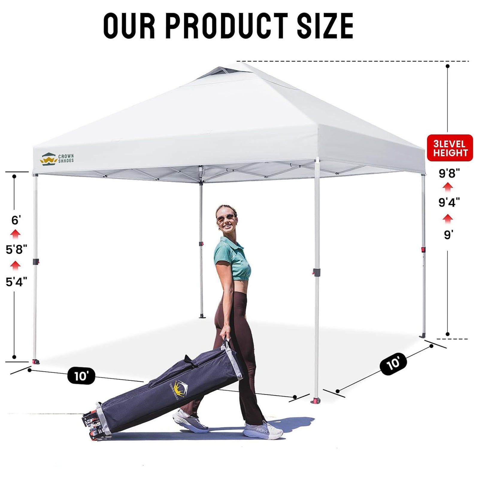 Crown Shades 10x10 Pop Up Canopy, Beach Tent w/One Push Setup, Grid White(Used) - VMInnovations