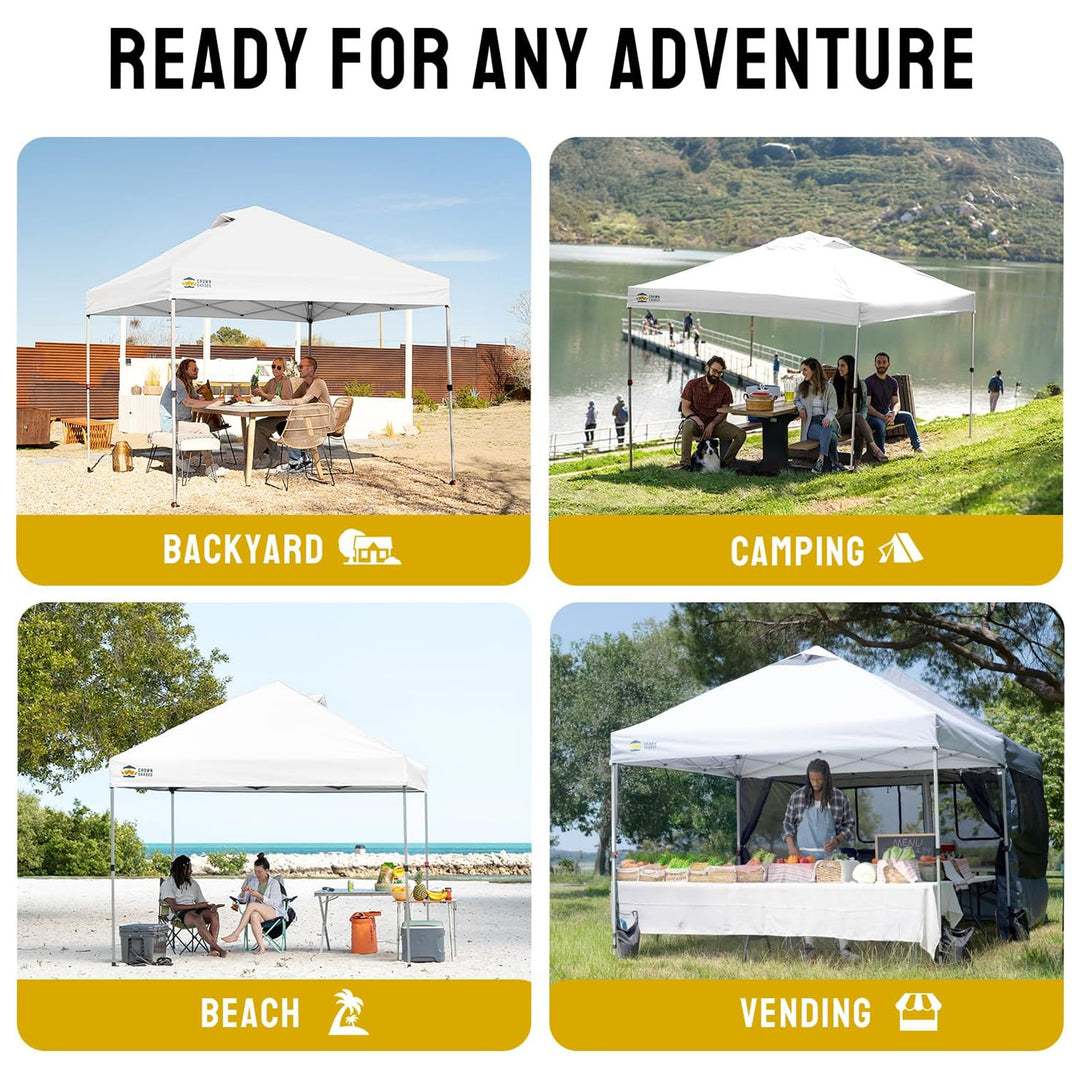 Crown Shades 10x10 Pop Up Canopy, Beach Tent w/One Push Setup, Grid White(Used) - VMInnovations