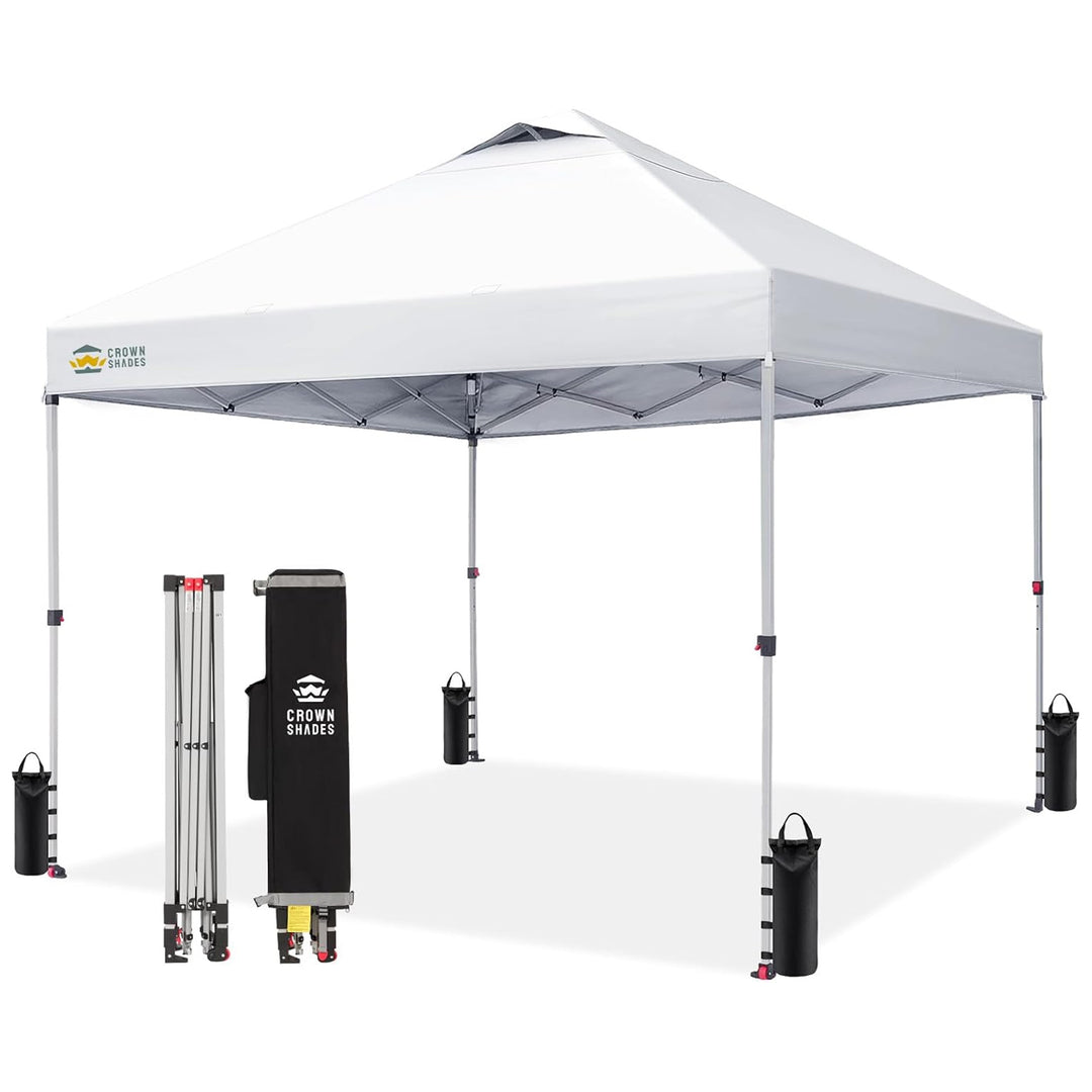 Crown Shades 10x10 Pop Up Canopy, Beach Tent w/One Push Setup, Grid White(Used) - VMInnovations