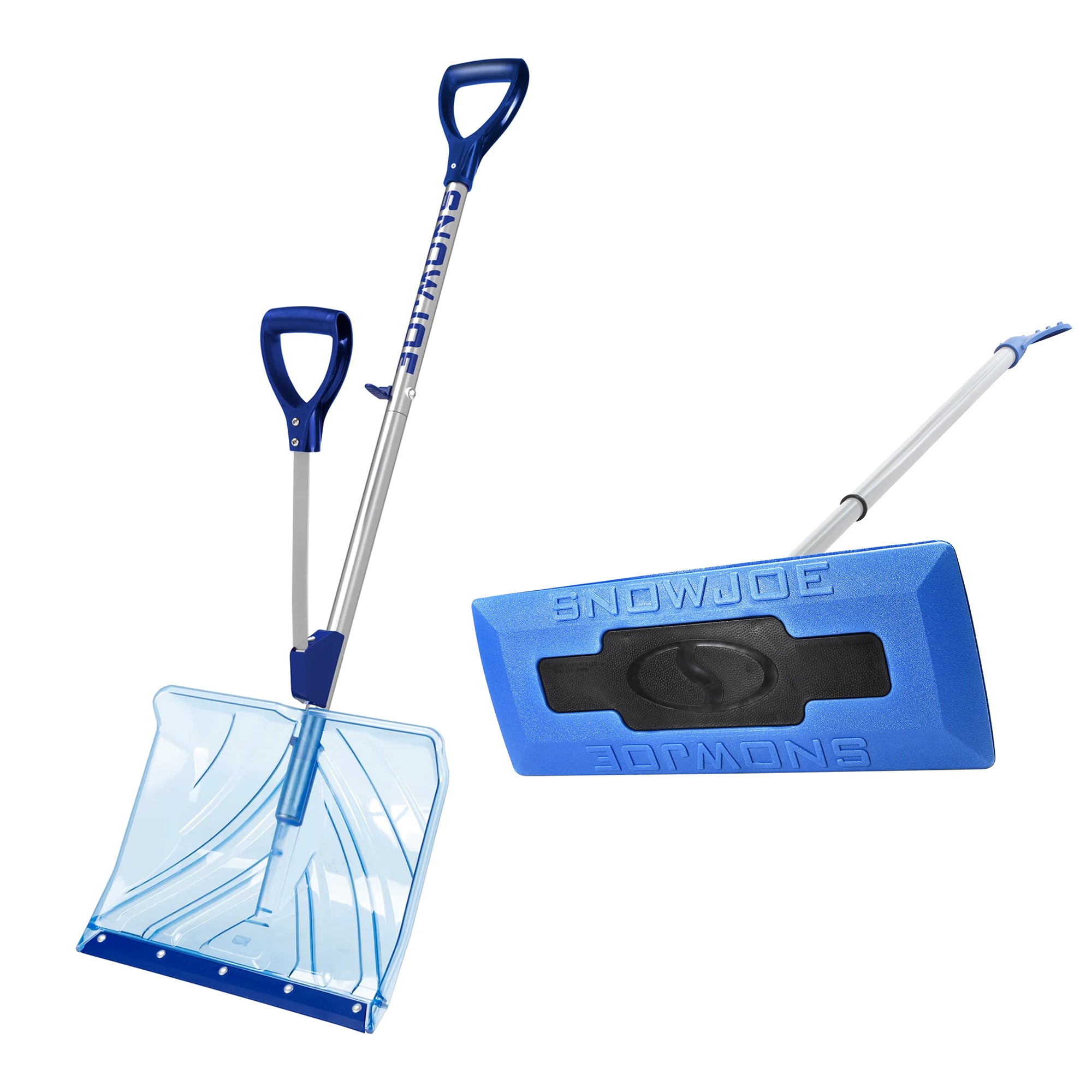 Snow Joe Shovelution Snow Shovel with Spring Assist & Telescoping Broom, Blue