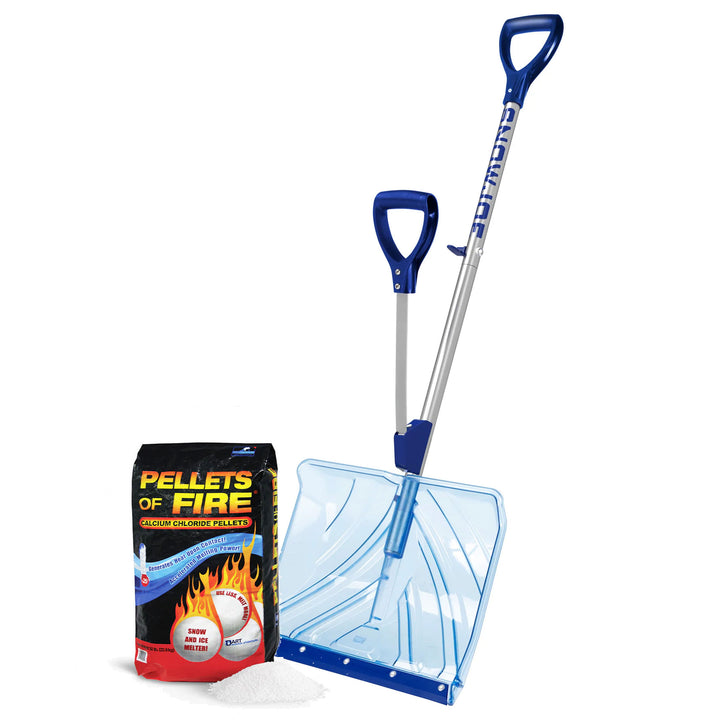 Snow Joe Shovelution Snow Shovel Bundled with Pellets of Fire Ice Melter, 50 Lbs