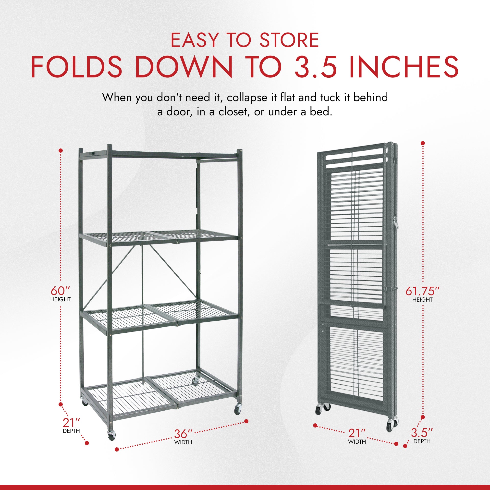 Origami 4 Tier Multipurpose Folding Storage Rack with Wheels, 4 Pack, Gray