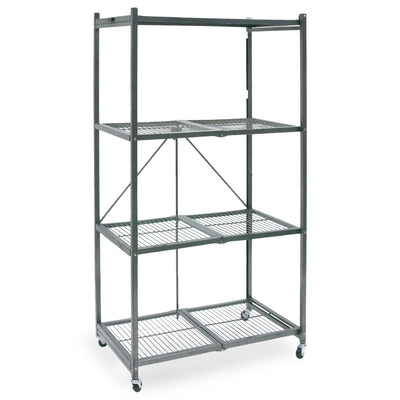 Origami 4 Tier Multipurpose Folding Storage Rack with Wheels, 4 Pack, Gray