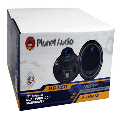 Planet Audio 12" 1800W Car Audio Power Single Subwoofer DVC 4 Ohm (Open Box)
