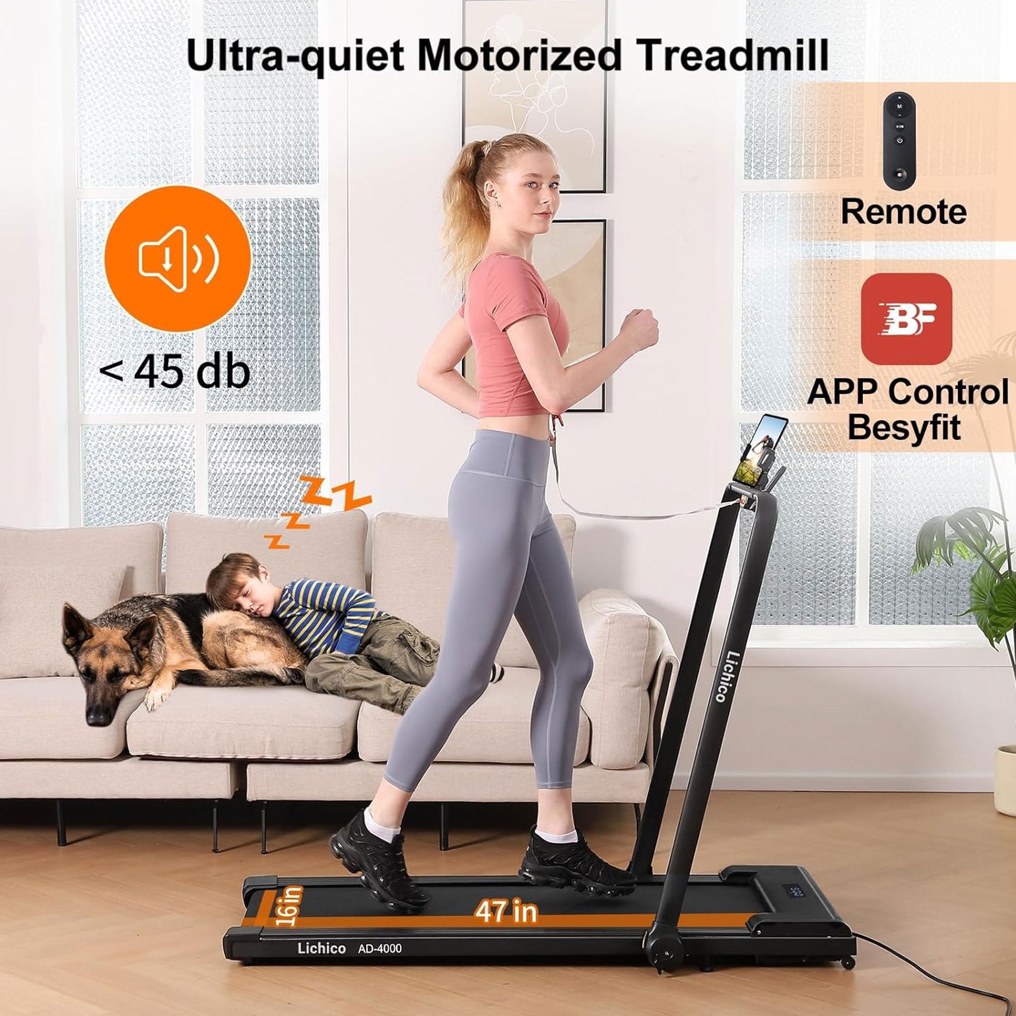 Lichico Walking Pad Under Desk Treadmill, Exercise Machine w/Remote (For Parts)