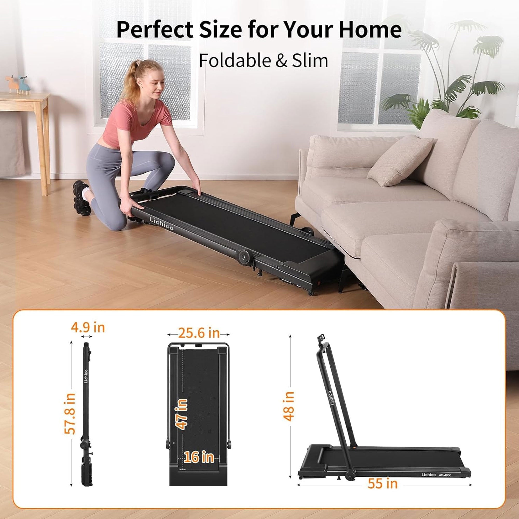 Lichico Walking Pad Under Desk Treadmill, Exercise Machine w/Remote (For Parts)