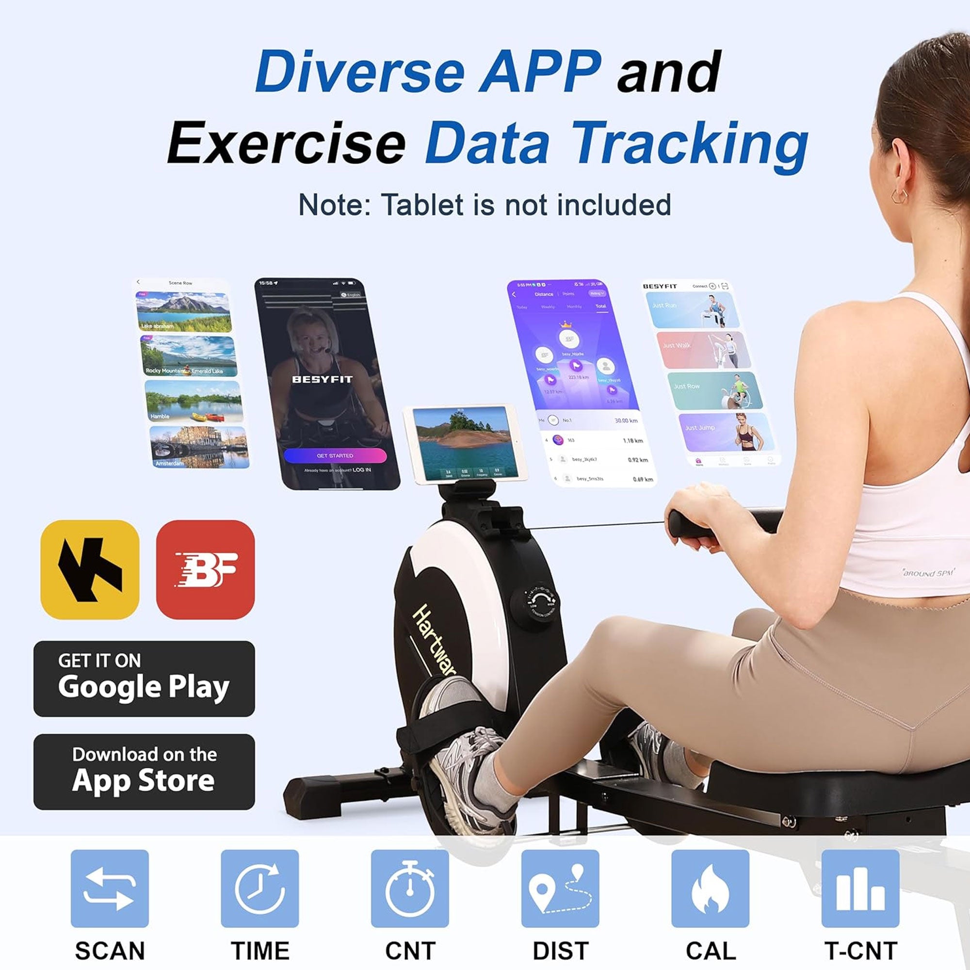 Hartwares Magnetic Rowing Machine, Rower w/16 Resistance levels & App(Open Box) - VMInnovations