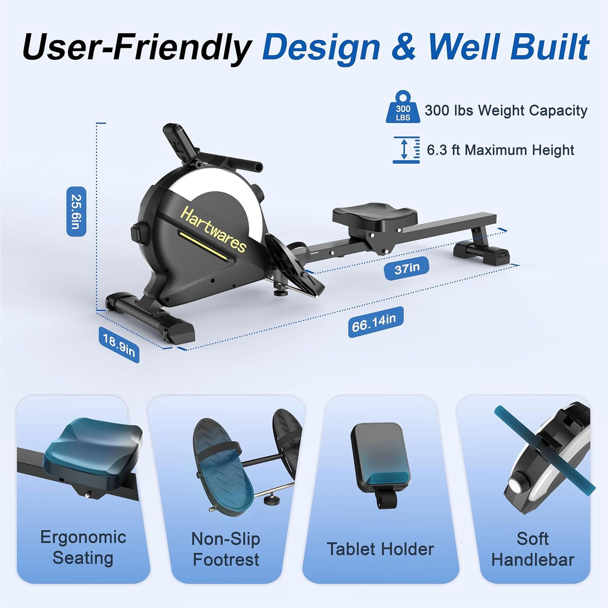 Hartwares Magnetic Rowing Machine, Rower w/16 Resistance levels & App(Open Box) - VMInnovations