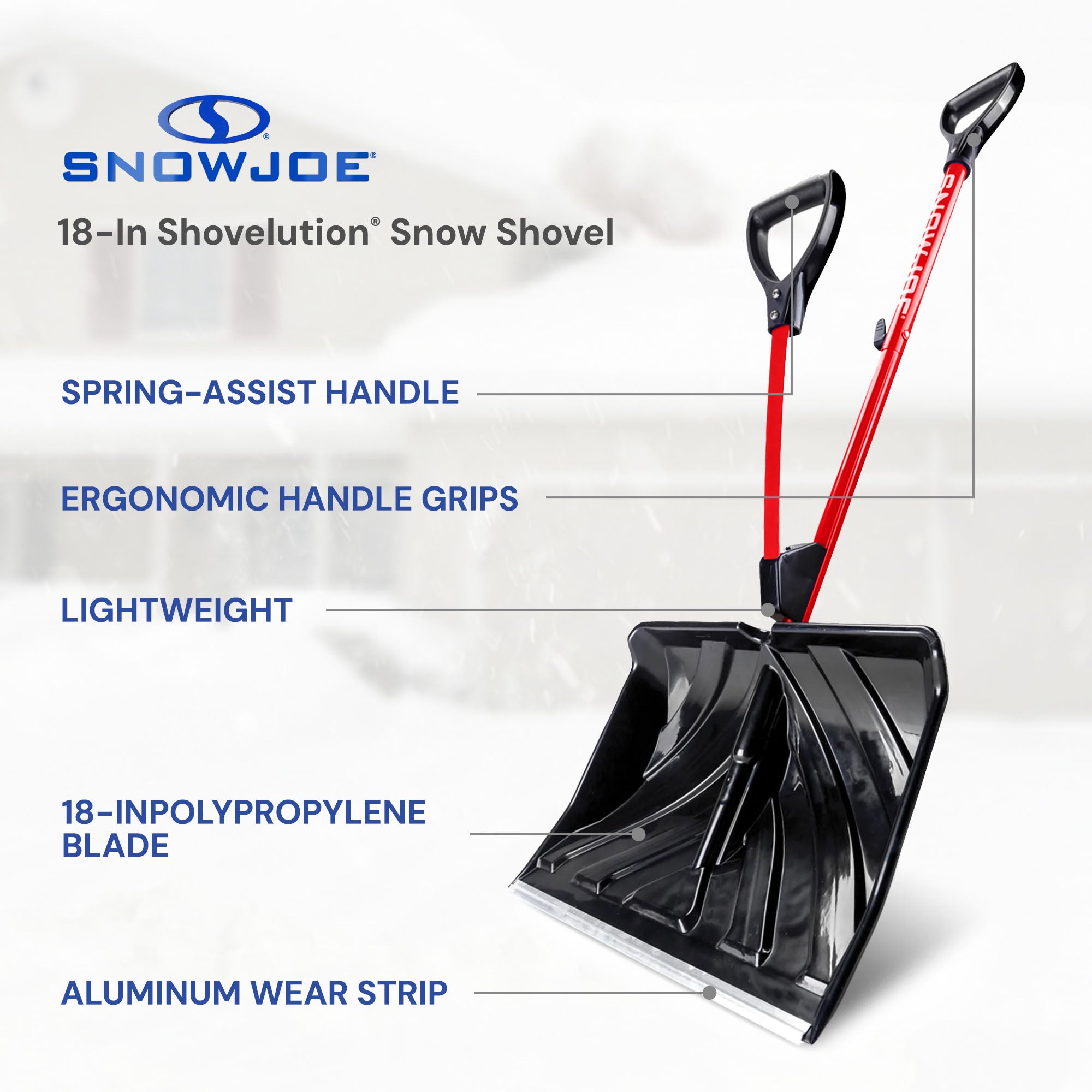 Snow Joe Shovelution Snow Shovel w/ 18" Shovel Blade and Handle, SJ-SHLV01-RED - VMInnovations