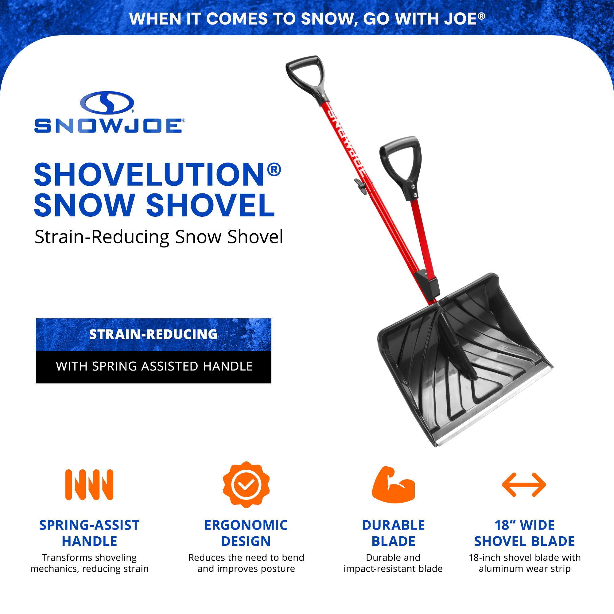 Snow Joe Snow Shovel w/ 18-Inch Shovel Blade and Assist Handle, Red (Used) - VMInnovations