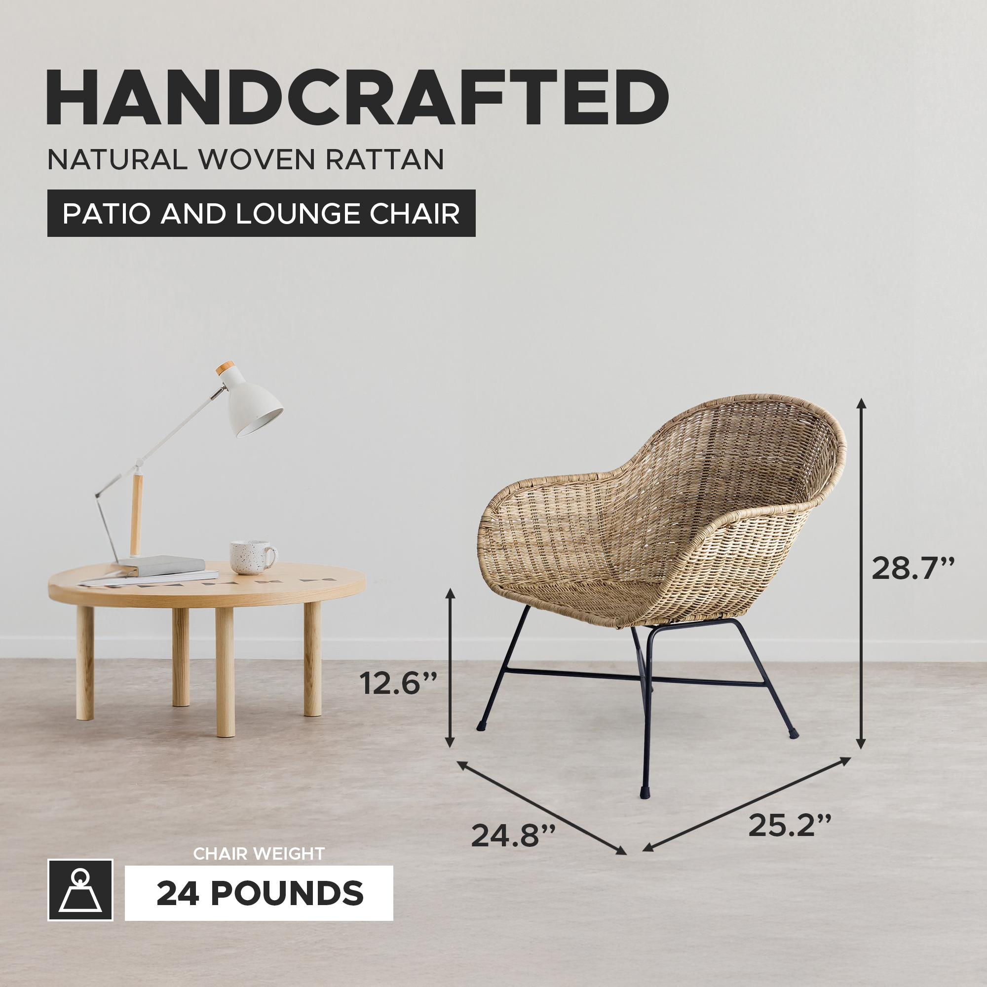 Ormond Woven Rattan Patio and Lounge Chair with Metal Legs (Open Box)