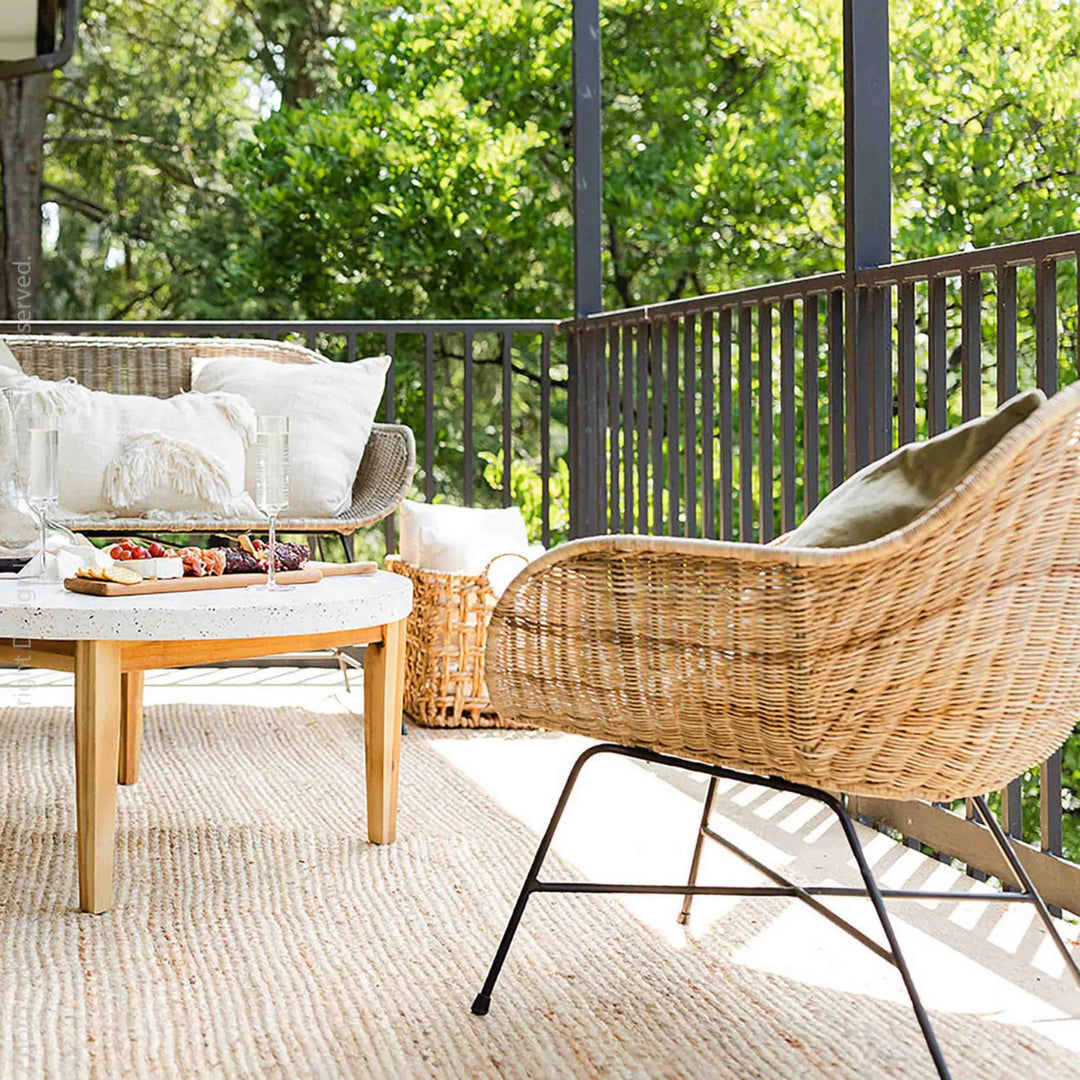 texxture Ormond Woven Rattan Patio and Lounge Chair with Metal Legs, Natural