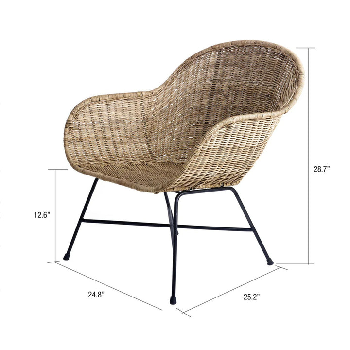 texxture Ormond Woven Rattan Patio and Lounge Chair with Metal Legs, Natural