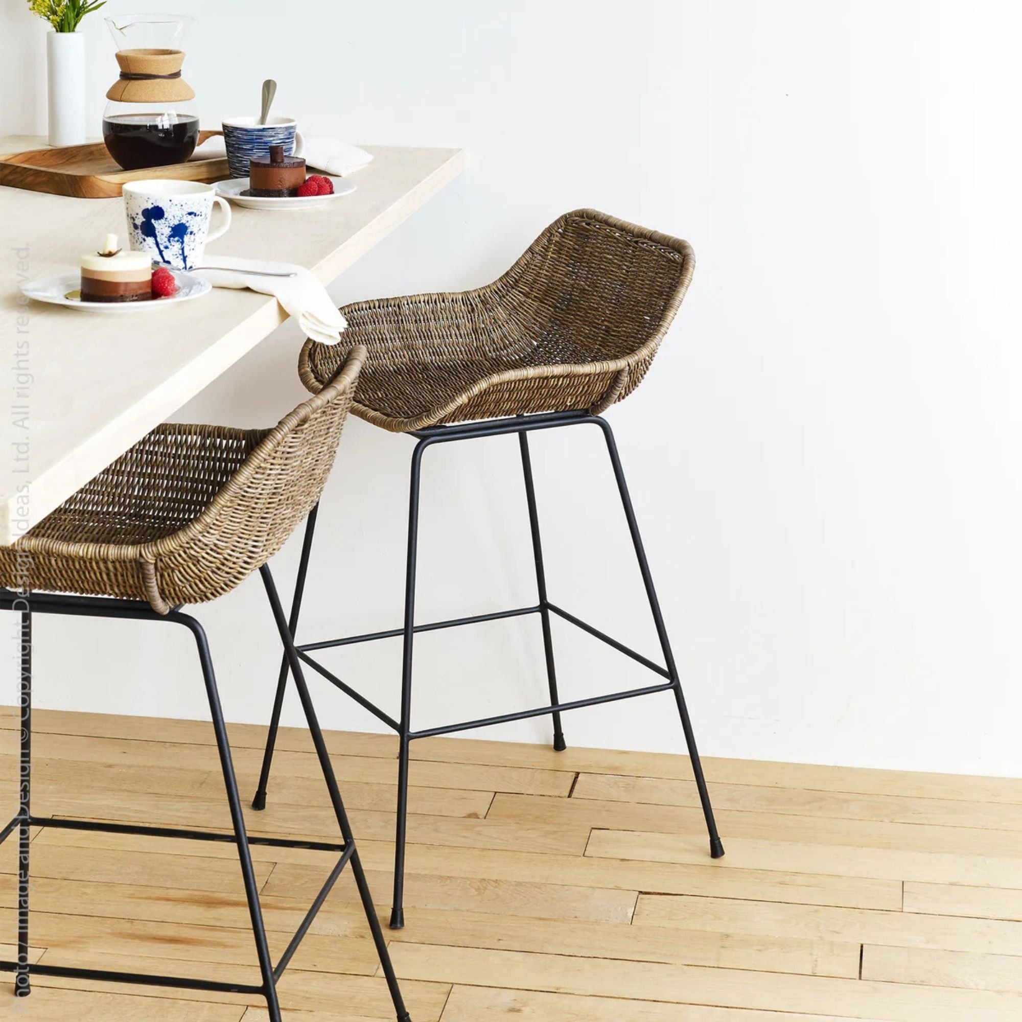 texxture 2Pk Ormond Woven Rattan Bar Stool Metal Legs Home Furniture, (Open Box)