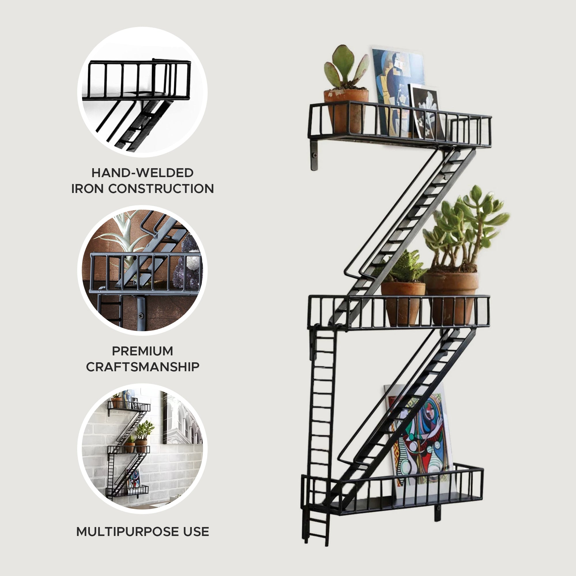 texxture FireEscape 25.5" Floating Shelves, Wall Mount Storage Shelf (Open Box) - VMInnovations