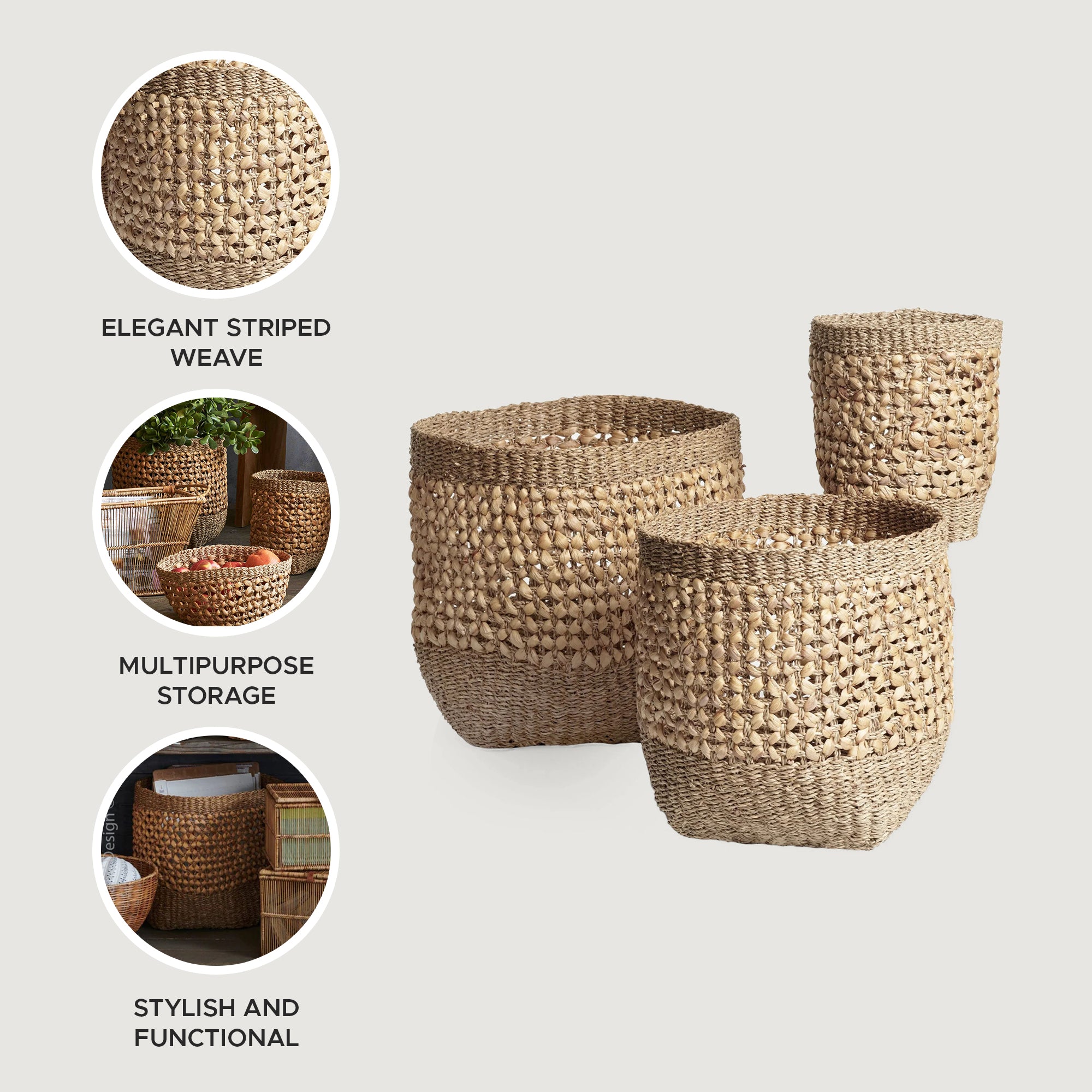 texxture 3 Pack Palomar Woven Basket Nesting Organizer Bins, (Open Box) - VMInnovations