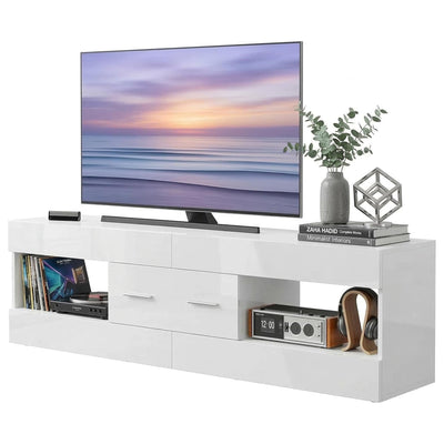 Bestier 55/60/65 Inch TV Stand, Modern Console Table, Glossy White (Used)