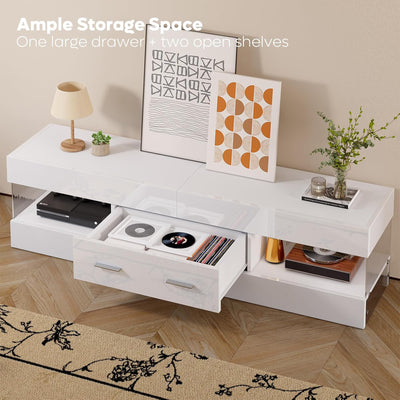 Bestier 55/60/65 Inch TV Stand, Modern Console Table, Glossy White (Used)