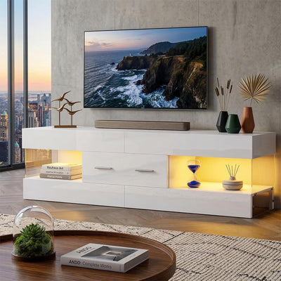 Bestier 55/60/65 Inch TV Stand, Modern Console Table, Glossy White (Used)