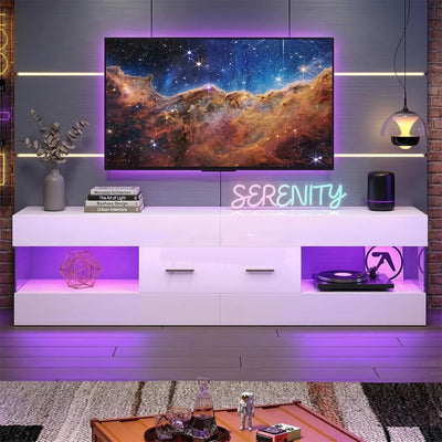 Bestier 55/60/65 Inch TV Stand, Modern Console Table, Glossy White (Used)