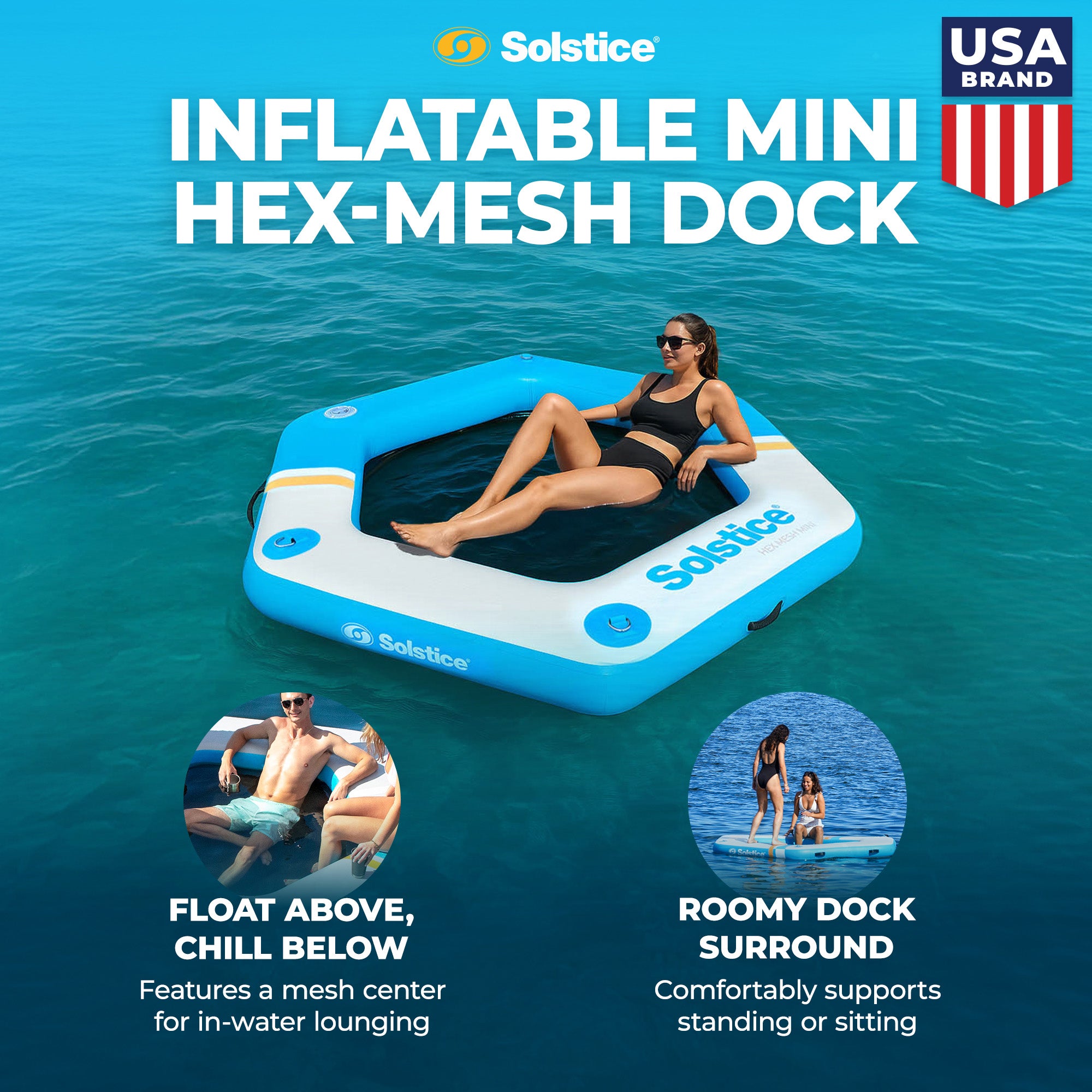 SOLSTICE ORIGINAL Inflatable Dock Float 6 Foot Water Mat with Mesh Swim Lounge - VMInnovations
