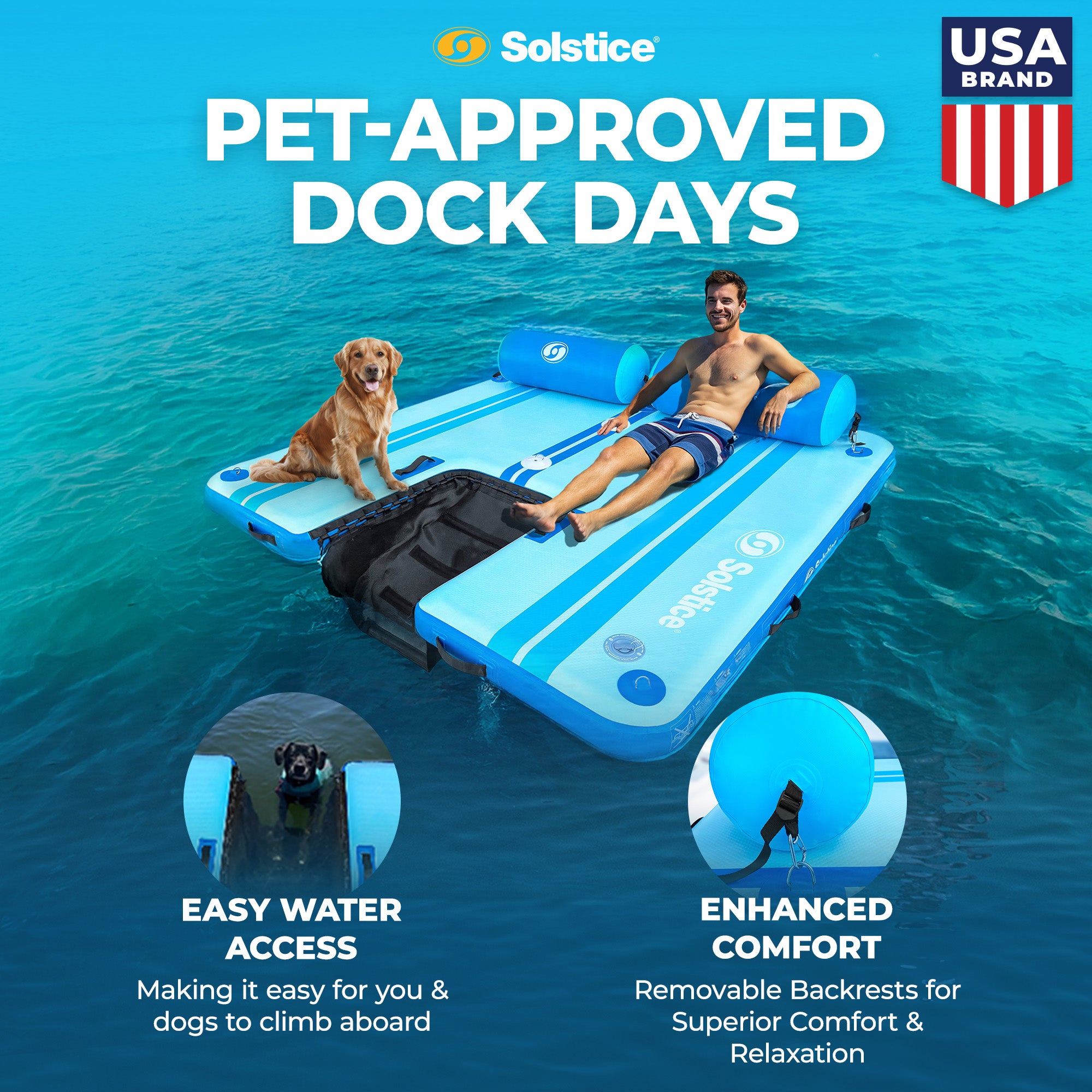 Solstice Original Floating Inflatable Dock RISE WaterMat 7x7' Platform(Open Box) - VMInnovations