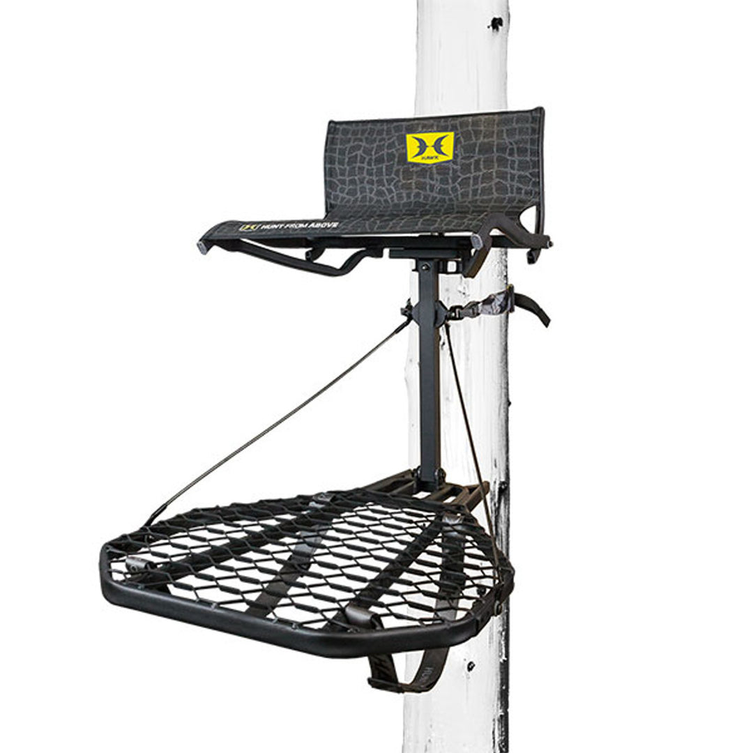 Hawk Hang On Stand, Lumbar Seat Hunting Gear w/Welded Platform, 34x24"(Open Box) - VMInnovations