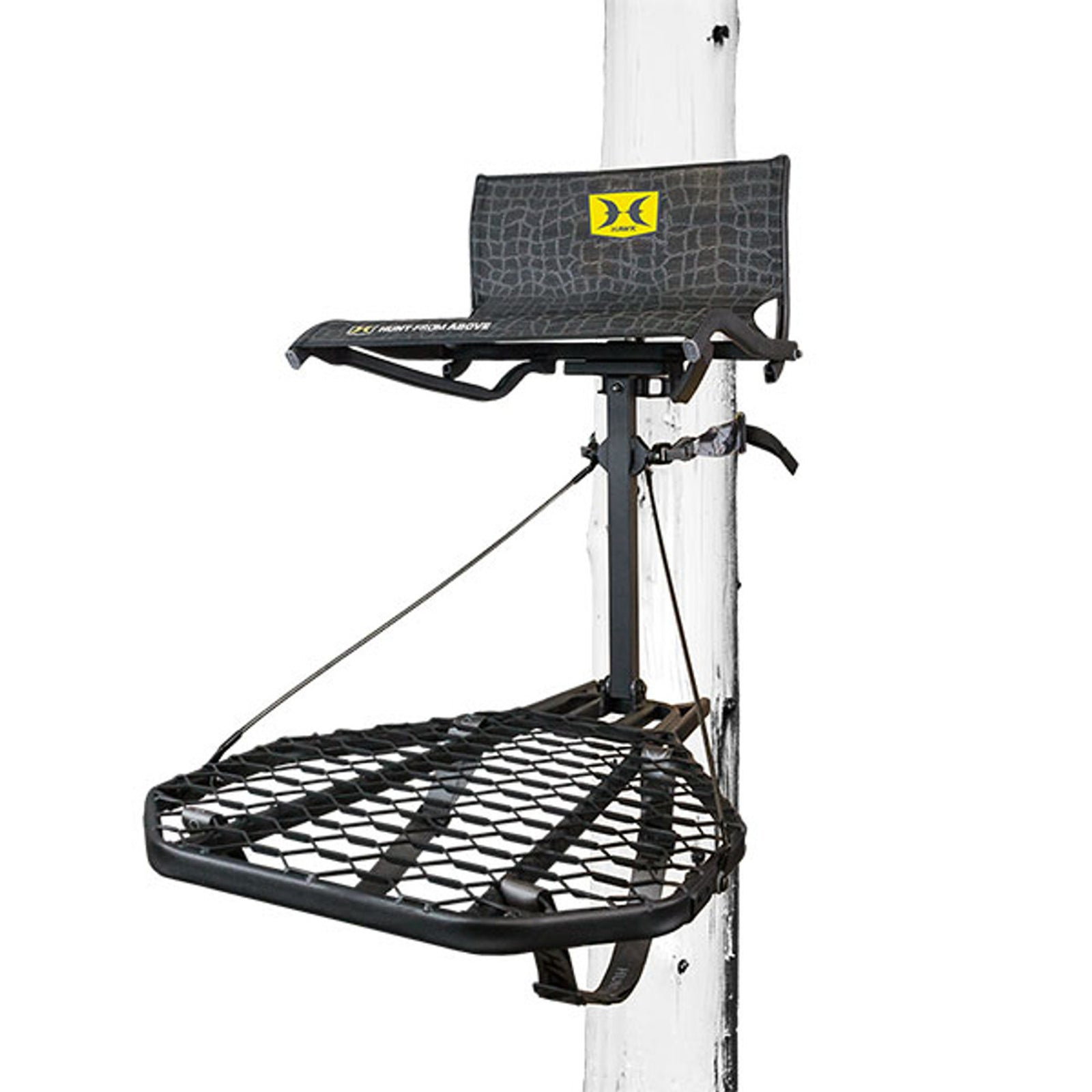 Hawk Hang On Stand, Lumbar Seat Hunting Gear w/Welded Platform, 34x24"(Open Box) - VMInnovations