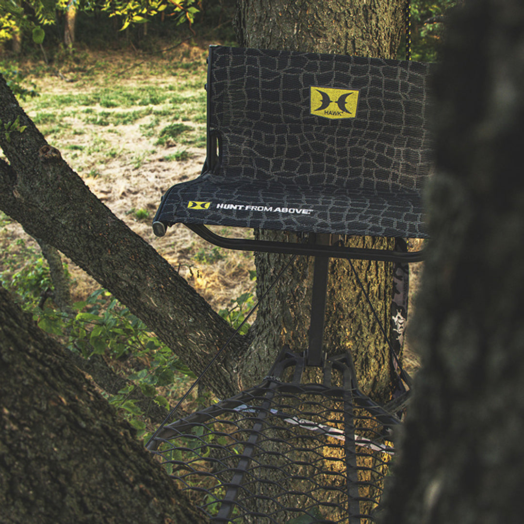 Hawk Hang On Stand, Lumbar Seat Hunting Gear w/Welded Platform, 34x24"(Open Box)