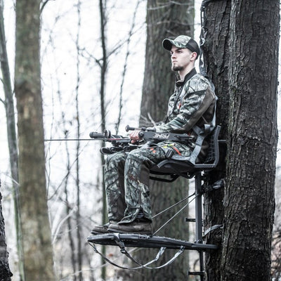Hawk Hang On Stand, Lumbar Seat Hunting Gear w/Welded Platform, 34x24"(Open Box) - VMInnovations