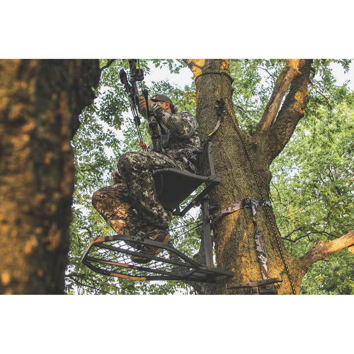 Hawk Hang On Stand, Lumbar Seat Hunting Gear w/Welded Platform, 34x24"(Open Box) - VMInnovations