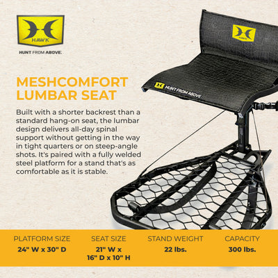 Hawk CRUZR Hang On Stand, Lumbar Seat Hunting Gear with Welded Platform, 34x24"