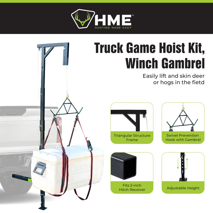 HME Game Hoist Kit, Winch Gambrel, 400lb Capacity, Adjustable Height (Open Box)