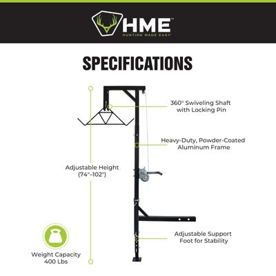 HME Game Hoist Kit, Winch Gambrel, 400lb Capacity, Adjustable Height (For Parts) - VMInnovations