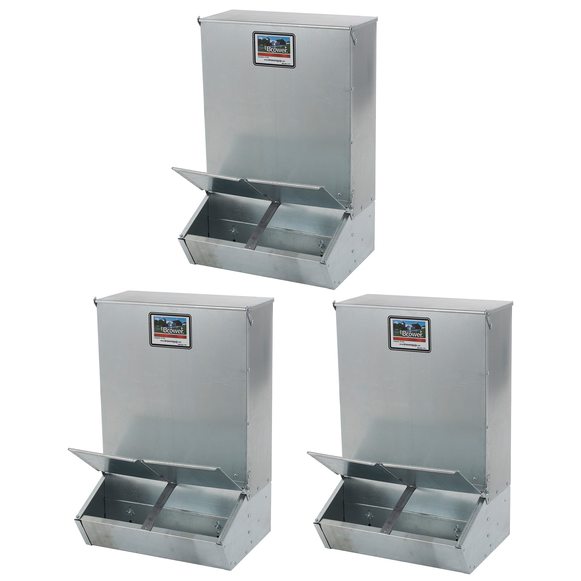 Brower 3 Pack 2 Door Hog Supplement Feeder for Livestock, 3.7 Bushels for 8 Hogs