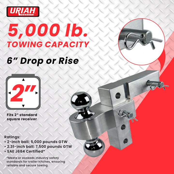 Uriah Products Adjustable Aluminum Hitch Mount with 2" & 2.31" Balls, Silver