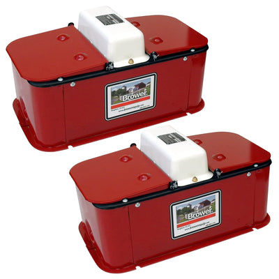 Brower 2 Pack Electric Heated Livestock Waterer, 11 Inch Insulated Steel, Red
