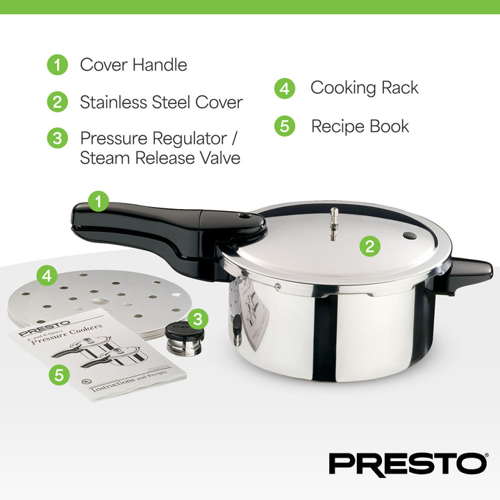 Presto 01341 4 Quart Stainless Steel Pressure Cooker, Tri Clad Base, Silver