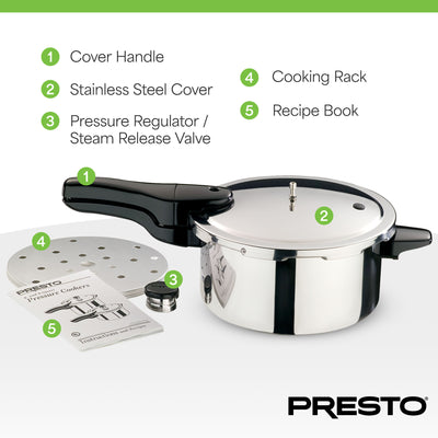 Presto 4 qt Stainless Steel Pressure Cooker, Tri Clad Base, Silver (Open Box)