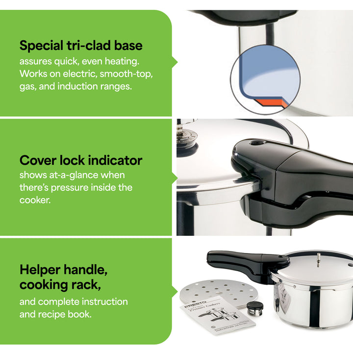 Presto 4 qt Stainless Steel Pressure Cooker, Tri Clad Base, Silver (Open Box)