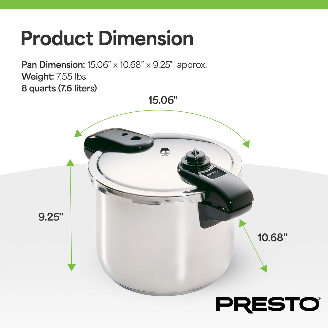 Presto 01370 8 Quart Stainless Steel Pressure Cooker, Tri Clad Base (Open Box) - VMInnovations