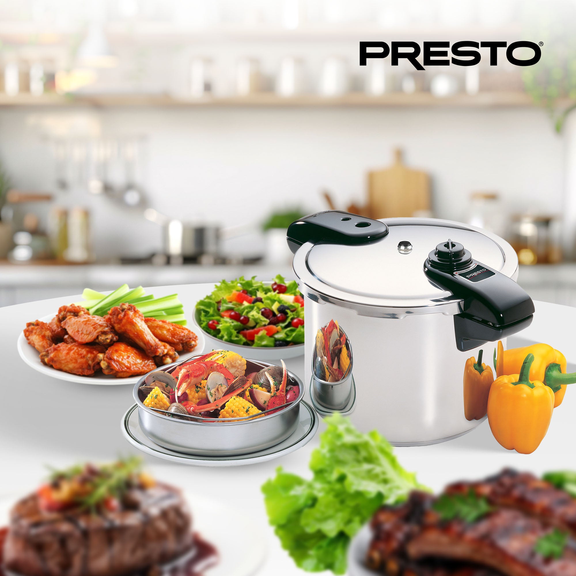 Presto 01370 8 Quart Stainless Steel Pressure Cooker, Tri Clad Base, Silver - VMInnovations