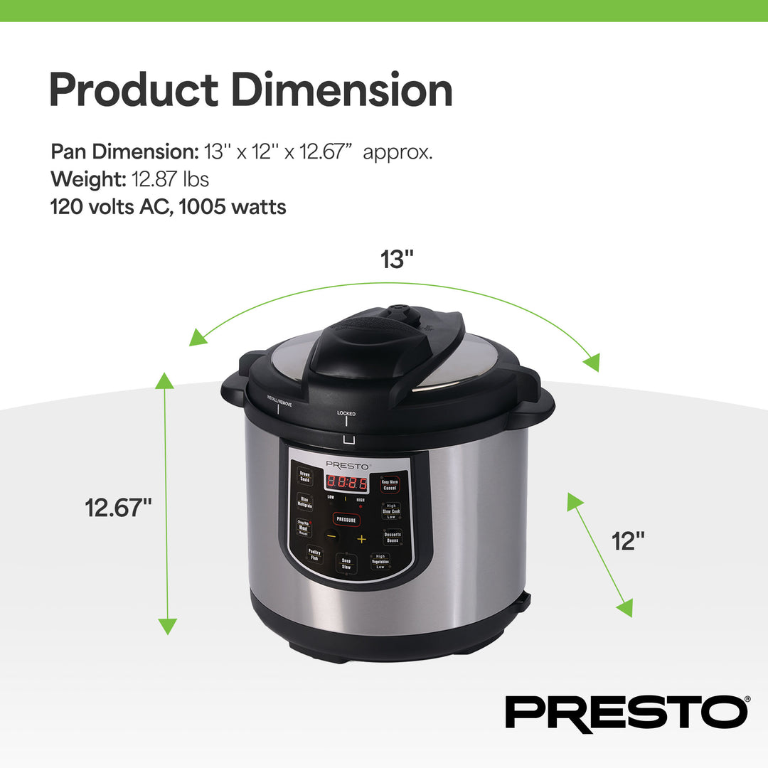 Presto 02141 6 Qt Electric Pressure Cooker Plus Programmable Slow Cooker, Silver