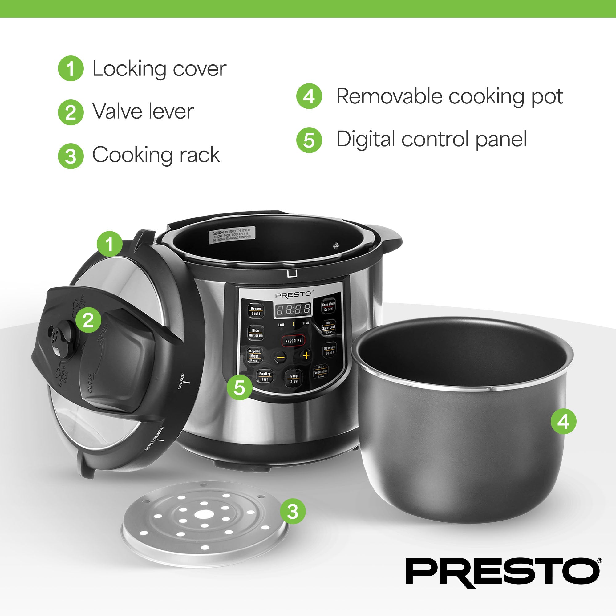 Presto 6 Qt Electric Pressure Cooker Plus Programmable Slow Cooker (Open Box) - VMInnovations