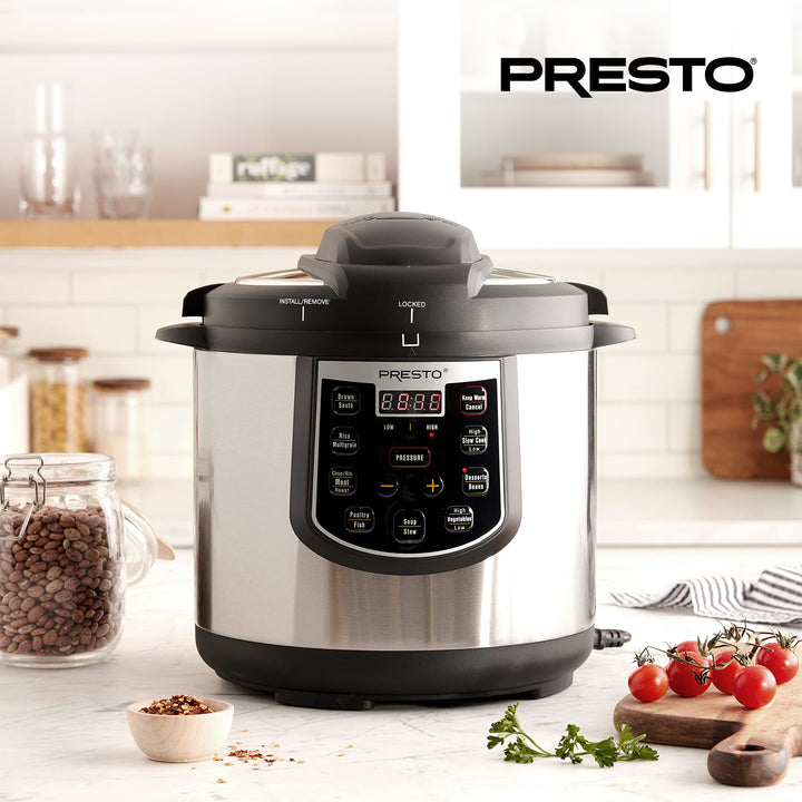 Presto 02141 6 Qt Electric Pressure Cooker Plus Programmable Slow Cooker, Silver