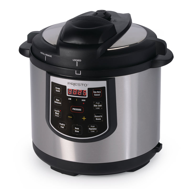 Presto 02141 6 Qt Electric Pressure Cooker Plus Programmable Slow Cooker, Silver