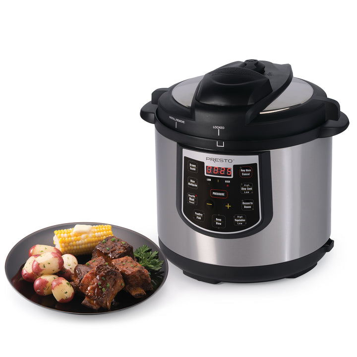 Presto 02141 6 Qt Electric Pressure Cooker Plus Programmable Slow Cooker, Silver